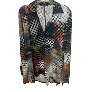 Snoskins Womens Abstract Polka Dot Long Sleeve Button Up Shirt Multicolor Size M